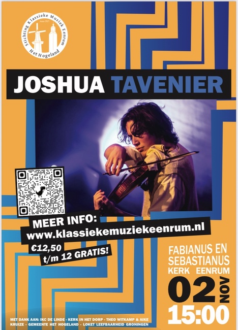 Eenrum Klassiek ontvangt Joshua Tavenier