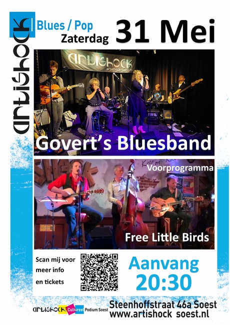 Live optreden Govert's Blues Band en Free Little Birds bij Artishock te Soest