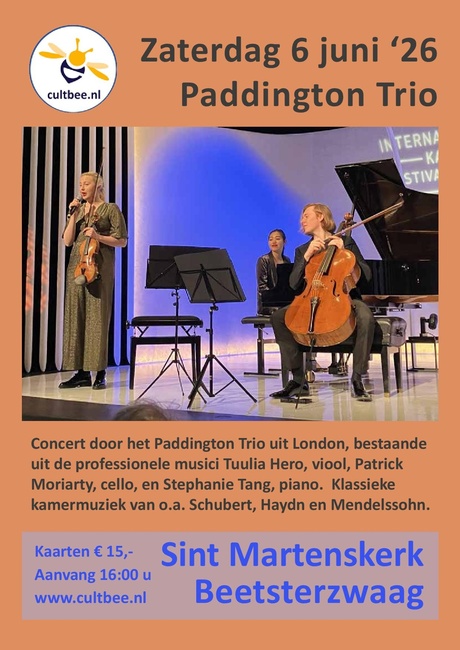 Klassiek concert door het Paddington Trio: viool, cello, piano in Beetsterzwaag