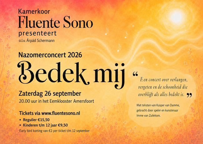 Nazomerconcert kamerkoor Fluente Sono in het Eemklooster o.l.v. Árpád Schermann