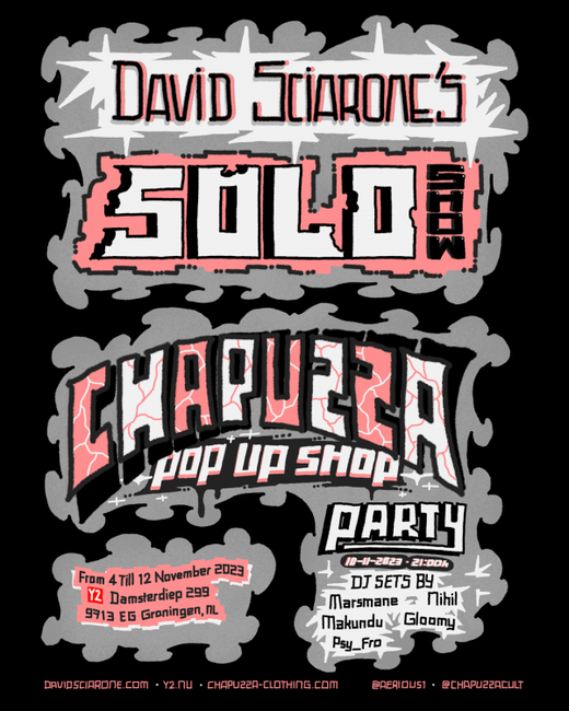 DJ sets op zat 4/11 va 16u en vrij 10/11 va 21:00 tijdens “David Sciarone’s Solo Show & Chapuzza Pop-Up Shop”