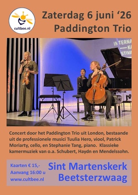 Klassiek concert door het Paddington Trio: viool, cello, piano in Beetsterzwaag